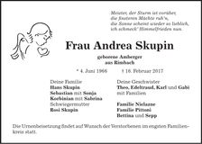 Traueranzeige Andrea Skupin