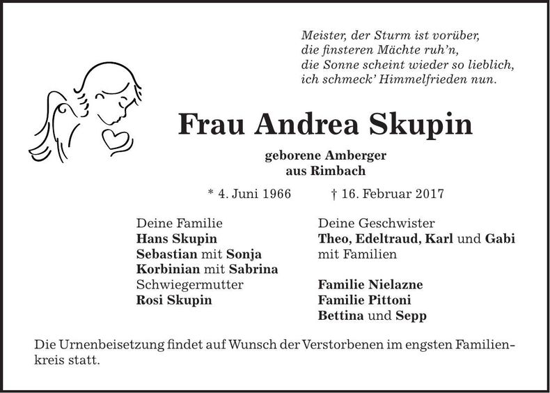 Traueranzeige Andrea Skupin