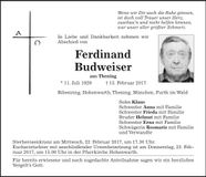 Traueranzeige Ferdinand Budweiser