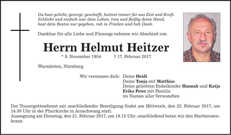 Traueranzeige Helmut Heitzer