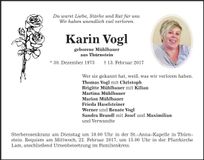 Traueranzeige Karin Vogl