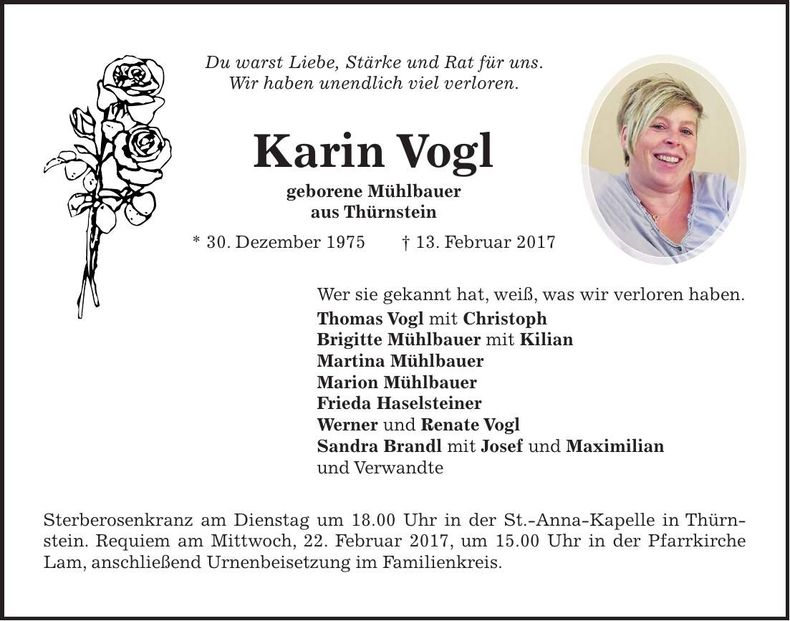 Traueranzeige Karin Vogl
