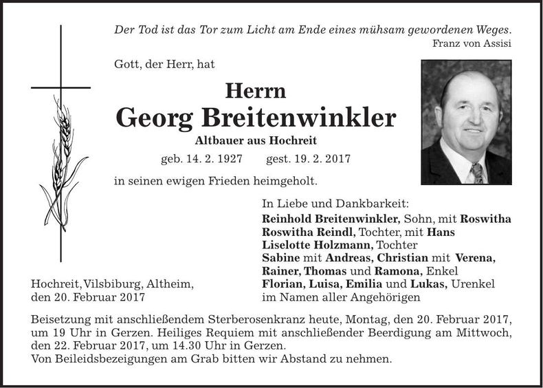 Traueranzeige Georg Breitenwinkler