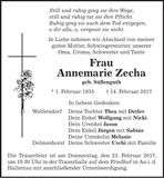 Traueranzeige Annemarie Zecha