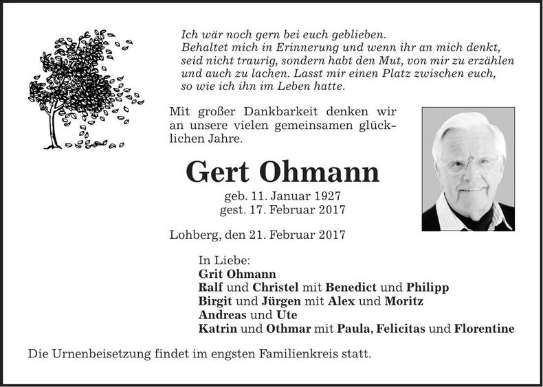 Traueranzeige Gert Ohmann