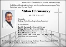 Traueranzeige Milan Hermansky