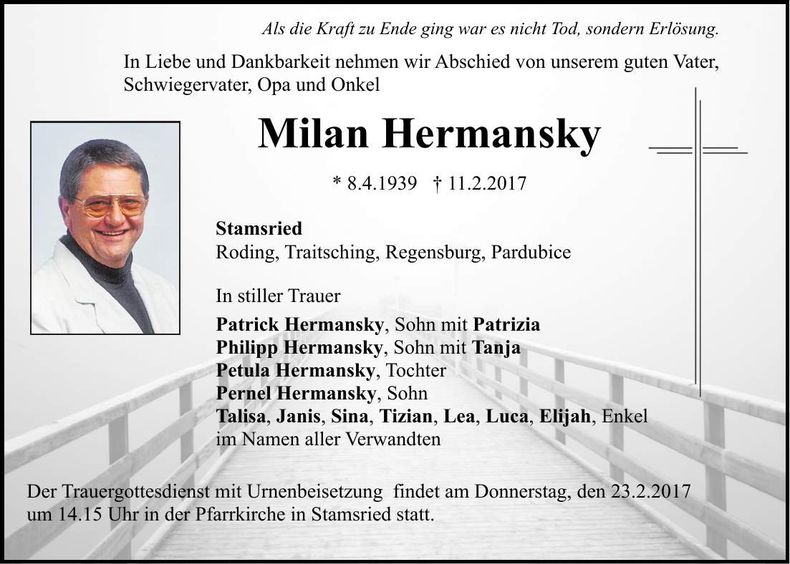 Traueranzeige Milan Hermansky