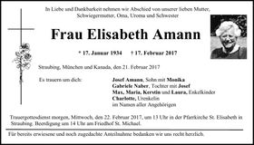 Traueranzeige Elisabeth Amann
