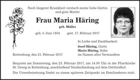 Traueranzeige Maria Häring