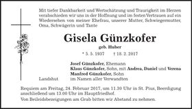 Traueranzeige Gisela Günzkofer