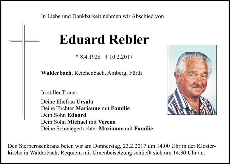 Traueranzeige Eduard Rebler