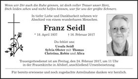 Traueranzeige Franz Seidl