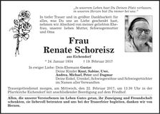 Traueranzeige Renate Schoreisz