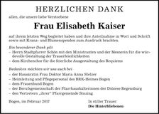 Traueranzeige Elisabeth Kaiser