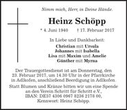 Traueranzeige Heinz Schöpp