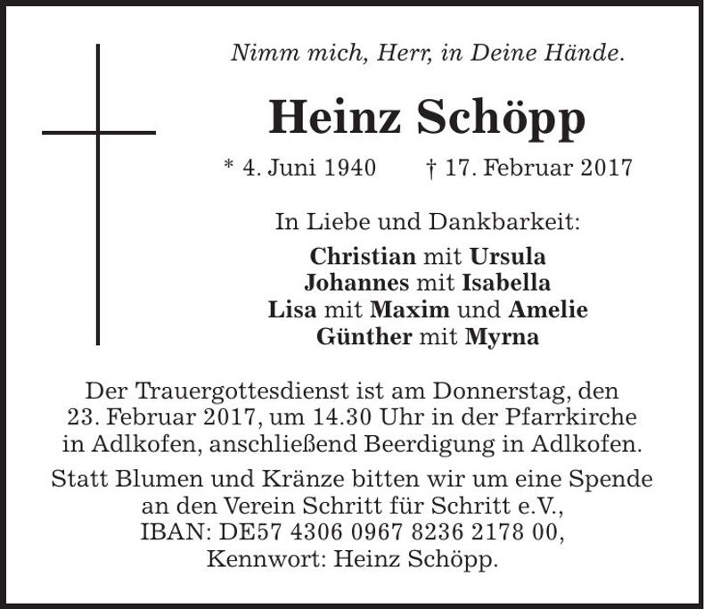 Traueranzeige Heinz Schöpp
