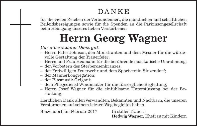 Traueranzeige Georg Wagner