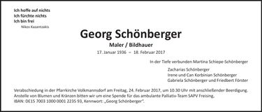 Traueranzeige Georg Schönberger