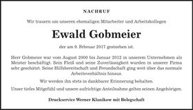 Traueranzeige Ewald Gobmeier