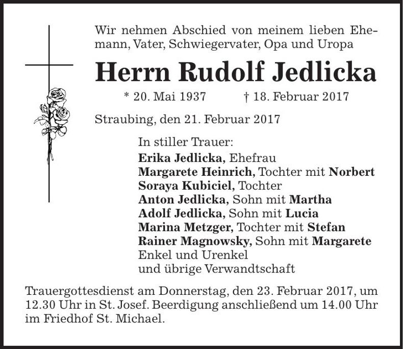 Traueranzeige Rudolf Jedlicka