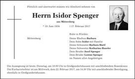 Traueranzeige Isidor Spenger