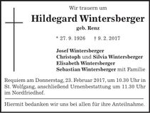 Traueranzeige Hildegard Wintersberger