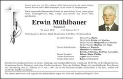 Traueranzeige Erwin Mühlbauer