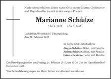 Traueranzeige Marianne Schütze