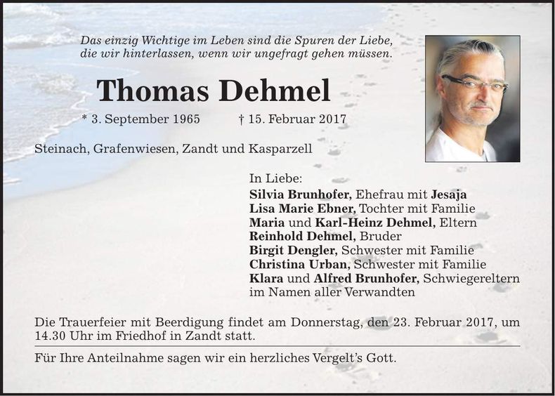 Traueranzeige Thomas Dehmel