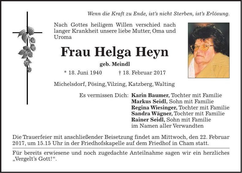 Traueranzeige Helga Heyn