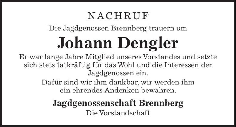 Traueranzeige Johann Dengler