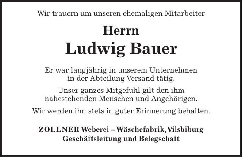 Traueranzeige Ludwig Bauer