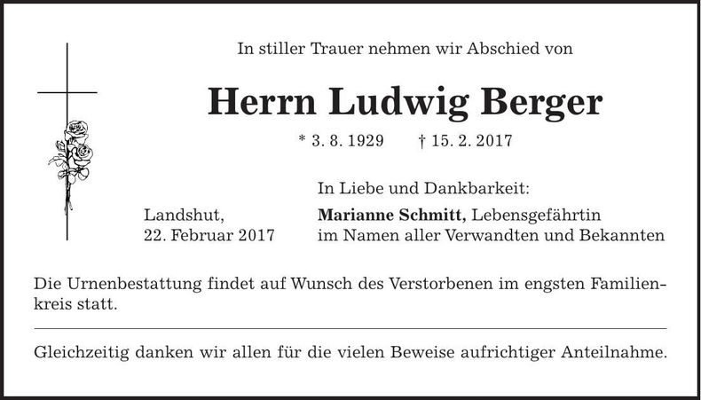 Traueranzeige Ludwig Berger
