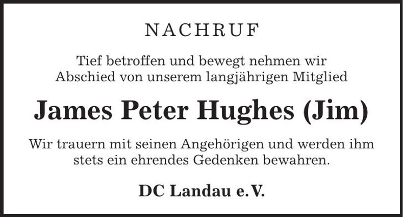 Traueranzeige James Peter Hughes