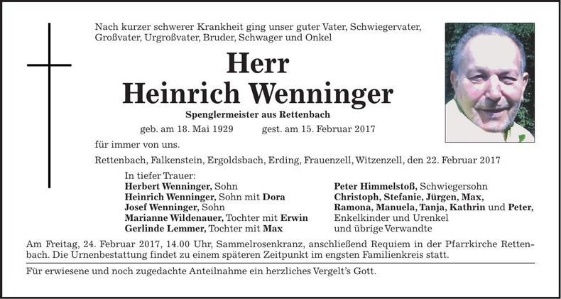 Traueranzeige Heinrich Wenninger