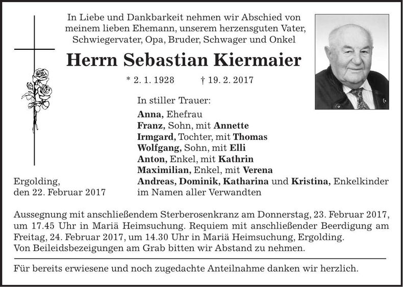Traueranzeige Sebastian Kiermaier