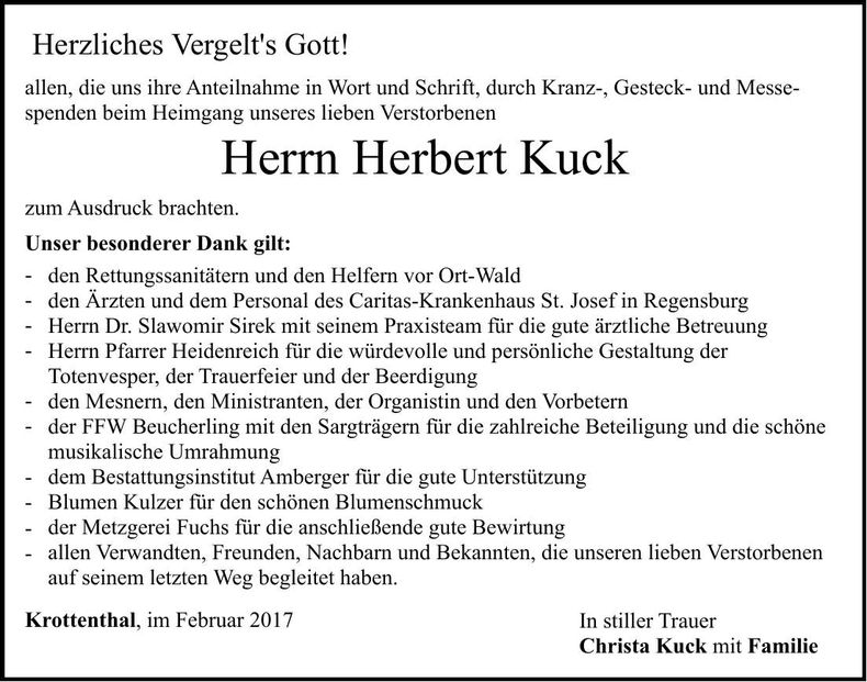 Traueranzeige Herbert Kuck