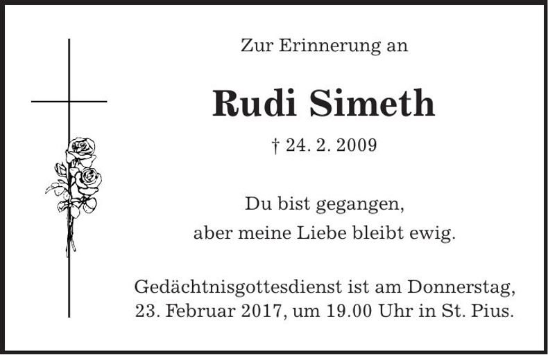 Traueranzeige Rudi Simeth