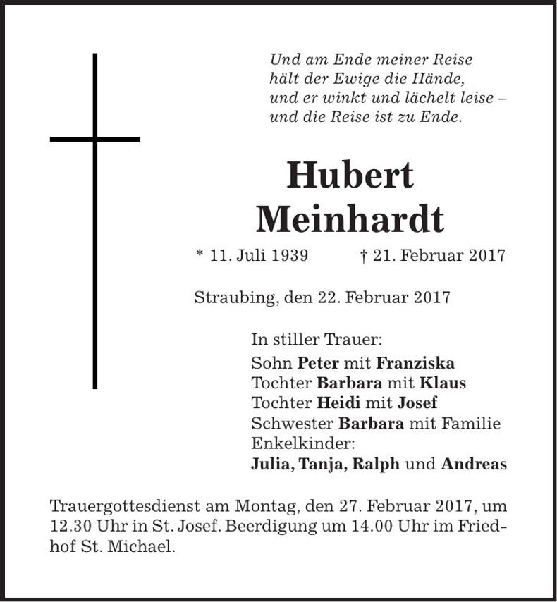 Traueranzeige Hubert Meinhardt