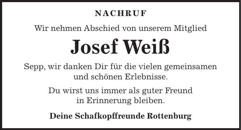 Traueranzeige Sepp Weiß