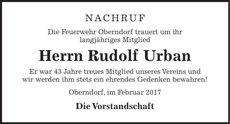 Traueranzeige Rudolf Urban