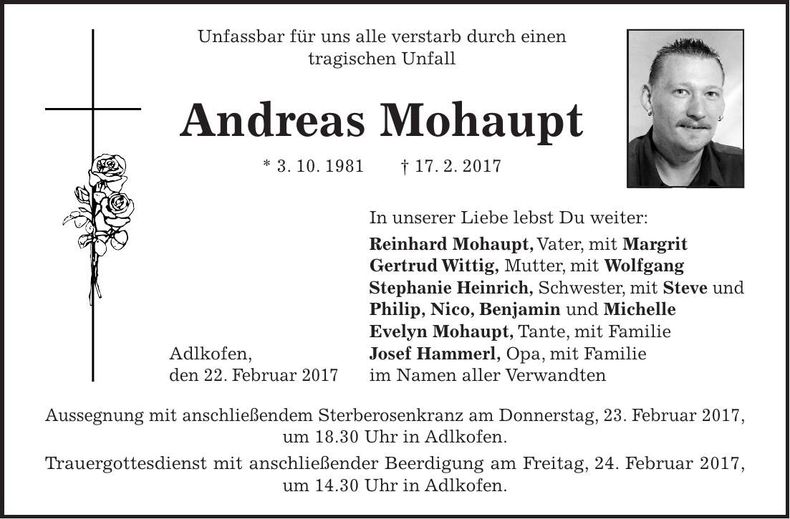 Traueranzeige Andreas Mohaupt