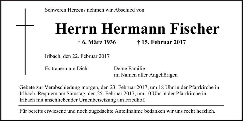 Traueranzeige Hermann Fischer