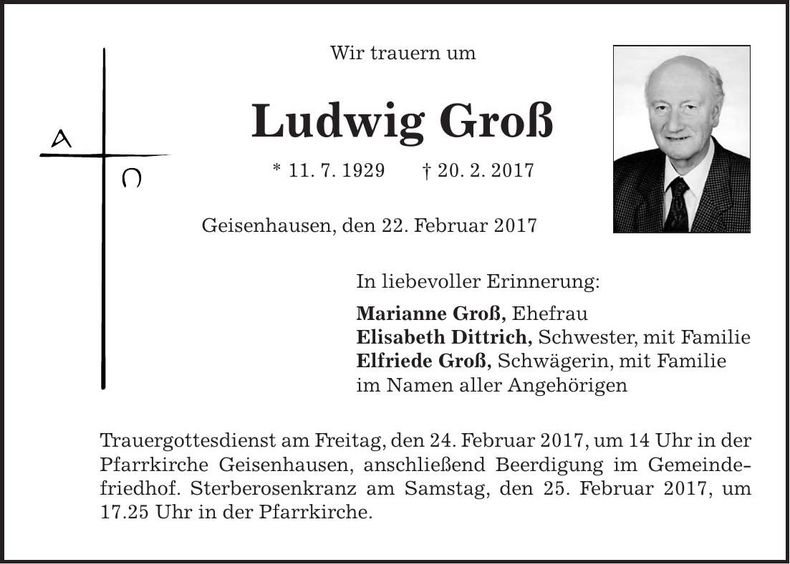 Traueranzeige Ludwig Groß
