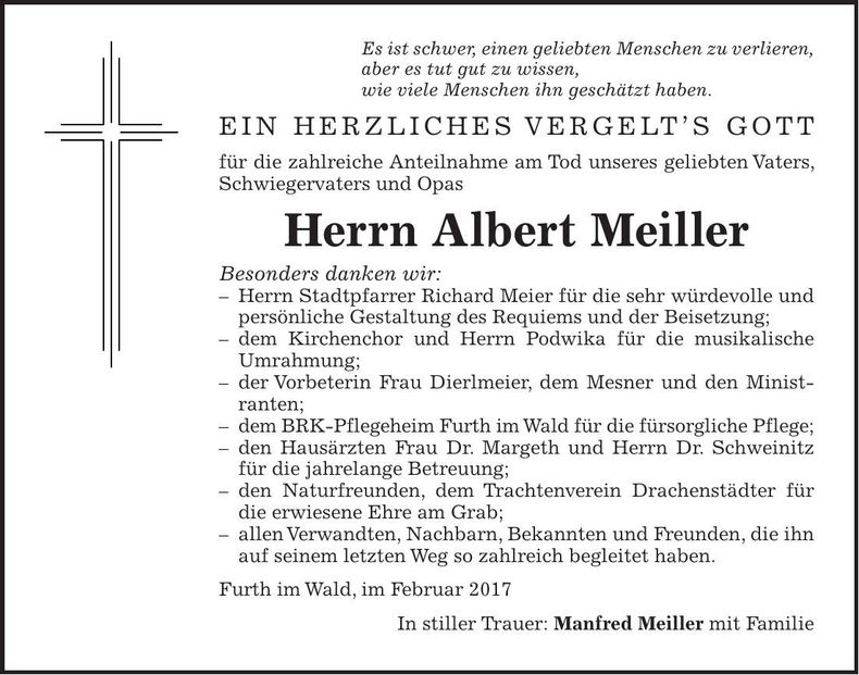 Traueranzeige Albert Meiller