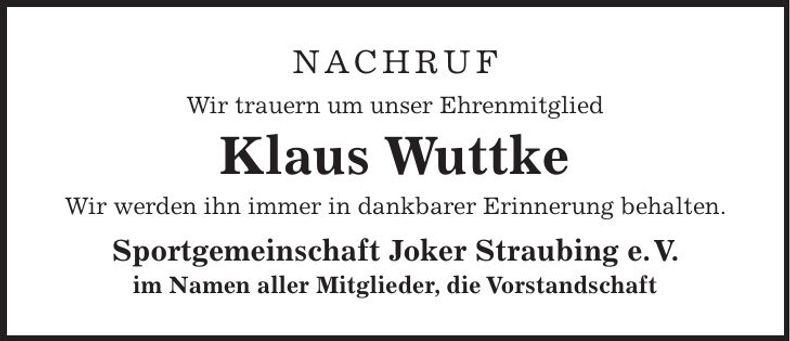 Traueranzeige Klaus Wuttke