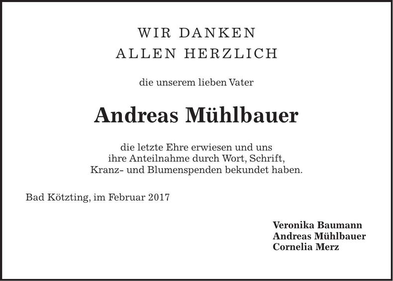 Traueranzeige Andreas Mühlbauer