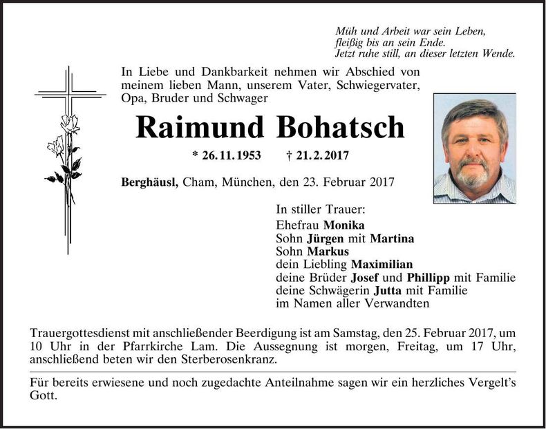 Traueranzeige Raimund Bohatsch