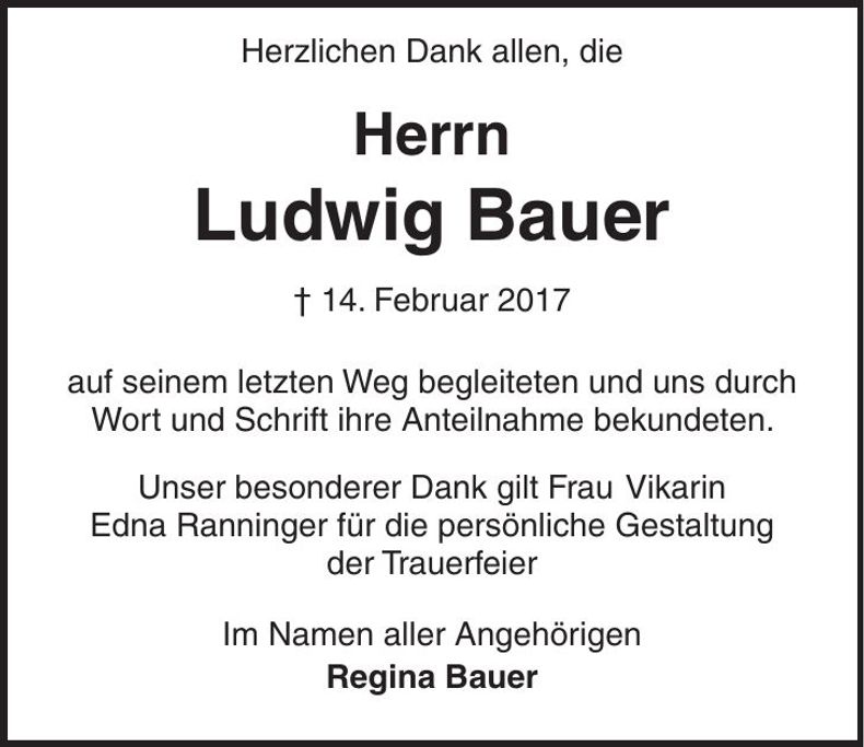 Traueranzeige Ludwig Bauer