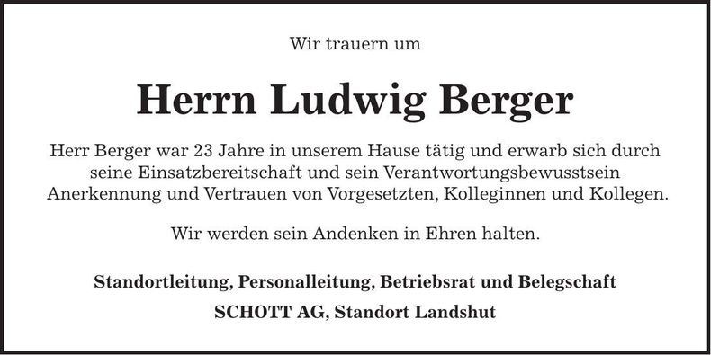 Traueranzeige Ludwig Berger
